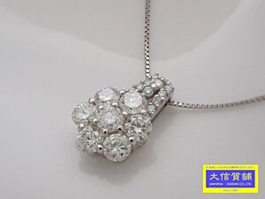 Pt850 プラチナ ベネチアチェーン ダイヤ ペンダント ネックレス 2.00ct 45cm 5.5g 中古A- 【送料無料】 C-8937