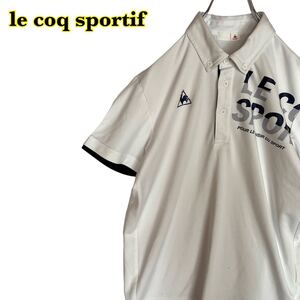 le coq sportif ルコックスポルティフ　半袖シャツ　ボタンダウン　プリント　白　メンズ　Mサイズ　【AY1444】