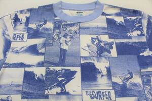 YTS60東洋Lジョンセバーソン写真 転写THE SURFER総柄 リンガー 半袖TシャツUSA製SUN SURFサンサーフJohn Severson