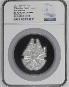 大型コイン 2022年 スターウォーズ　プレミアムファルコン 3ozシルバーコイン NGC 鑑定 PF70 UC First Releases