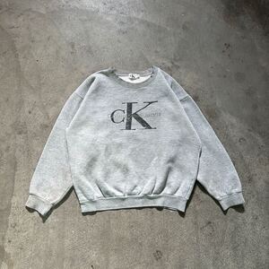 CALVIN KLEIN JEANS CREWNECK SWEATSHIRT / 90S カルバンクラインジーンズ USA製 スウェット トレーナー XL ロゴプリント グレー 古着