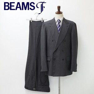 新品◆BEAMS F ビームスF シルク混 ストライプ柄 ダブル スーツ セットアップ グレー 56 8R