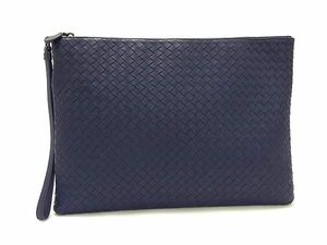 1円 ■極美品■ BOTTEGA VENETA ボッテガヴェネタ レザー イントレチャート レザー クラッチバッグ セカンドバッグ ネイビー系 AX9875