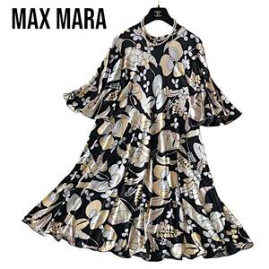 E26◆タグ付き マックスマーラ Max Mara MAX&Co. L サイズ ゆったり フレア ワンピース 身幅50cm 伸縮 ストレッチ 綺麗なシルエット 春秋