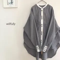 willfullyウィルフリー　バンドカラーギンガムチェックシャツ