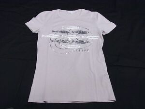 ■極美品■ CELINE セリーヌ コットン×ポリウレタン スパンコール 半袖 Tシャツ トップス 表記サイズS 洋服 グレージュ系 AQ4162