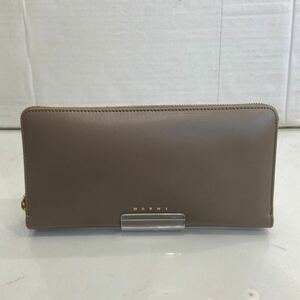 【MARNI マルニ】長財布 ラウンドファスナー グレージュ系 ラウンドジップ レザーウォレット 2407oki K