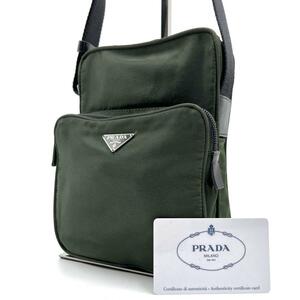 1円 プラダ PRADA アマゾン型 カメラバッグ ショルダーバッグ ポシェット 三角プレート カーキ ナイロン レディース メンズ