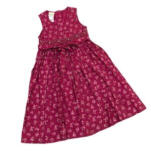 B388 Laura Ashley ローラアシュレイ Mother&a child ノースリーブ ワンピース ワンピ フレア スカート ピンク系 花柄 総柄 キッズ 7Y