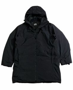 ■ Y-3 ヨウジヤマモト×アディダス ■ GORE-TEX ゴアテックス ロゴ プリント 中綿入 フーディー ロング ジャケット ブラック XS