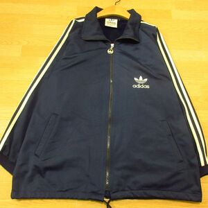 ◎希少 90s！adidas アディダス 国旗タグ◆トラックジャケット ジャージ 裏起毛 三つ葉ロゴ ヴィンテージ！◆メンズ 紺 Lサイズ◆AA1493