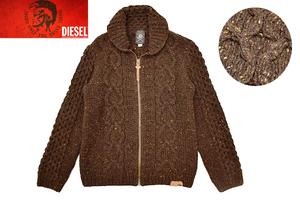 A-4432★送料無料★美品★DIESEL TRICOT ディーゼル★茶 TALON 肉厚 ローゲージ ニット カウチン ジャケット セーター カーディガン M