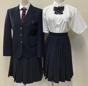 OS757 (中古) 山口県 早鞆高校 (旧制服) 7点セット /160A/L/W66/ブレザー/ブラウス/スカート/リボン/ネクタイ/夏冬/制服/学生服/卒業生品