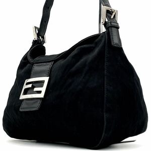 1円【良品】FENDI フェンディ ハンドバッグ トート マンマバケット フラップ シルバー金具 ナイロン レザー ブラック 黒色 レディース