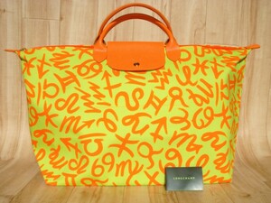 送料無料 未使用 JEREMY SCOTT × LONGCHAMP ロンシャン ジェレミースコット トートバッグ バッグ 鞄 黄緑 オレンジ 大きい ボストンバッグ