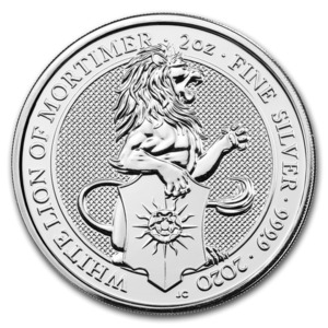 【国内発送】2020 イギリス クィーンズビースト：モーティマーのホワイトライオン 銀貨 2オンス 62.2グラム シルバーコイン【新品】