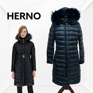 HERNO ヘルノ NYLON ULTRALIGHT ナイロン ラクーンファー フード付き ダウンコート レディース PI0484D-12017-9200