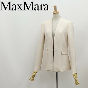 黒タグ◆MaxMara マックスマーラ ピアノフォルテ シルク混 ノーカラー ジャケット ライトピンクベージュ 36