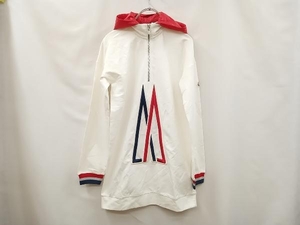 MONCLER モンクレール ハーフジップロゴパーカー 長袖Tシャツ パーカー取外し可能 サイズ14anni(164cm) ホワイト レッド ブルー 通年