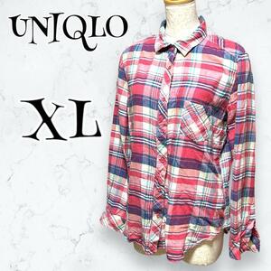 【UNIQLO】 ユニクロ チェックシャツ(XL) 赤系 カジュアル 大きめ