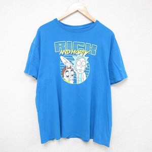 XL/古着 半袖 Tシャツ メンズ アニメ リックアンドモーティ 大きいサイズ コットン クルーネック 水色 24mar06 中古