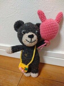 作家様☆ ハンドメイド クマさん あみぐるみ ぬいぐるみ◆風船 さくらんぼポシェット