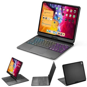 アイパッドプロ iPad Pro 4/5/6世代（12.9インチ）キーボード付 ケース 360度回転 タッチパッド ブラック