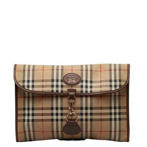 バーバリー ノバチェック シャドーホース クラッチバッグ ベージュ キャンバス レザー レディース BURBERRY 【中古】