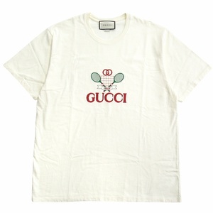 美品 グッチ GUCCI テニス ロゴ インターロッキングG 刺繍 Tシャツ カットソー XXL 大きいサイズ 548334 オフホワイト 白系 メンズ ■６