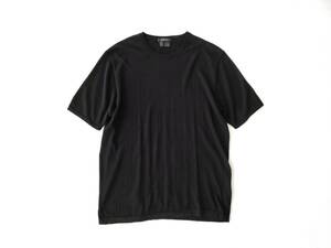 90s00s DKNY Archive ブラック クルーネック ニットTシャツ 半袖 ワイド 香港製 コットン リヨセル 春夏 セーター USA Euro Vintage 70s80s