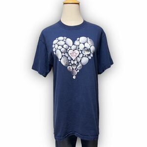 Y14★USA古着★C/PORT 半袖Tシャツ ヴィンテージ ビッグシルエット 貝殻 ハート プリント M相当 品質タグ印刷落ち ネイビー ユニセックス