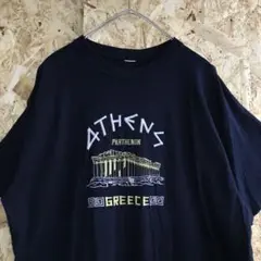 アテネ　ギリシャ　パルテノン神殿　刺繍ロゴ　半袖Tシャツ　メンズ着感L b15