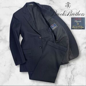 定価約16万 極美品 Brooks Brothers Fitzgerald Fit スーツ セットアップ サイズ37SHT/31W(M相当) ネイビー ストライプ柄 上質 秋冬 A2812