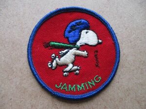 70s スヌーピー ワッペン刺繍アップリケ/ジャムJAMMINGローラースケートdetermined PEANUTS PATCHピーナッツSNOOPYビンテージ音楽パッチS67