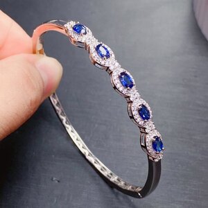 【証明書付き】女性用天然サファイアチャームブレスレット、3×5mm、ブレスレットの長さ16cm、最初の入札者様は開始価格で購入可能 s9