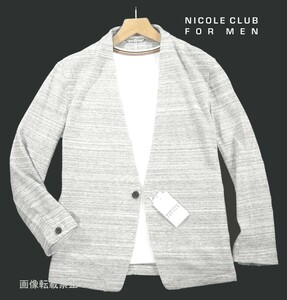 新品 大きい ★ ニコル　ハニカムジャカード ノーカラー ジャケット 52/XXL オフホワイト系　ストレッチ カーディガン NICOLE CLUB FOR MEN