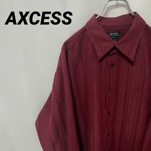 N-2021 AXCESS アメリカ古着 ビッグサイズ 長袖シャツ ストライプ 赤 2XL メンズ