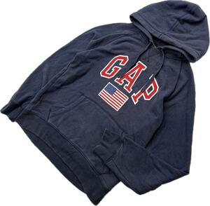 GAP ☆ ギャップ USA アメリカ国旗 ロゴ スウェット パーカー ネイビー メンズ M 秋冬 大定番 シティ アメカジ ストリート 古着■FC210