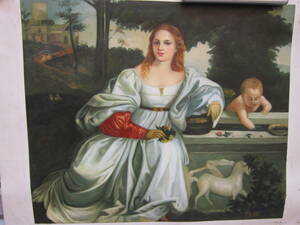 模写　8号　手描き、油絵具、　世界の名画　ヴェッチェリオ作、「聖愛と俗愛」部分　カンバスのみ　　　45 x 38