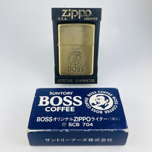 【77】1円～ ZIPPO ジッポー 喫煙具 SUNTORY BOSS COFFEE サントリー ボス コーヒー ゴールド 金 オイル ライター 火花のみ確認 ジャンク品