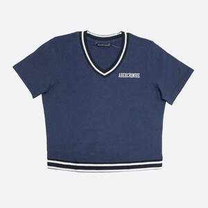 ★SALE★Abercrombie & Fitch/アバクロ★ライン入り半袖VネックTシャツ (Navy/M)