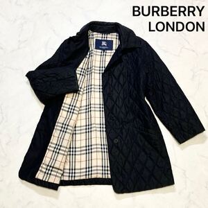 1円〜 BURBERRY LONDON バーバリーロンドン キルティングコート ノバチェック ロゴボタン 中綿 レディース ブラック 黒 7 S 271