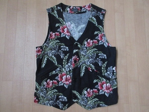 Schott All Over PT Vest シンチバック 綿 麻 花柄 ベスト M ブラック ショット エンジニア ワーク WORK ジレ ライダース バイカー バイク