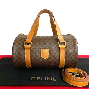 ほぼ未使用 CELINE セリーヌ マカダム レザー PVC 2way ハンドバッグ ショルダーバッグ ボストンバッグ ブラウン 茶 485-2