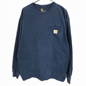 SALE/// Carhartt カーハート 長袖Ｔシャツ 胸元ワンポイントロゴ ポケット付き ネイビー (メンズ Ｍ) O0994