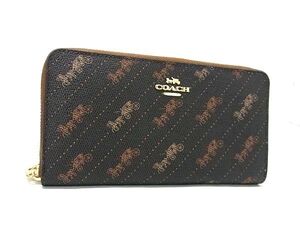 1円 ■極美品■ COACH コーチ C3547 PVC ラウンドファスナー 長財布 ウォレット 小銭入れ レディース ブラック系×ブラウン系 FK1838