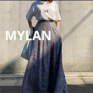 1円スタート【新品未使用タグ付】MYLAN マイランリネン サイドスリット バックプリーツ マキシ丈 スカートリネンロングスカート