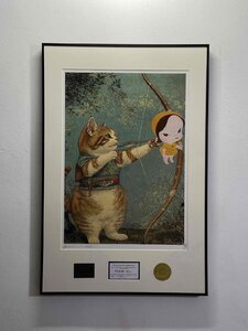 DEATH NYC 額付き 世界限定100枚 アートポスター 奈良美智 猫 矢を射る アーチェリー．名画 正 現代アート