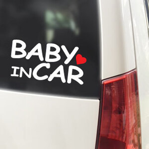 BABY IN CAR ハート付/ステッカー(白15cm)cmc-tyoe/ベビーインカー//