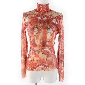 極美品★Jean Paul GAULTIER FEMME ジャンポールゴルチエ フェム 総柄 パワーネット シースルー タートルネック 長袖 カットソー 40